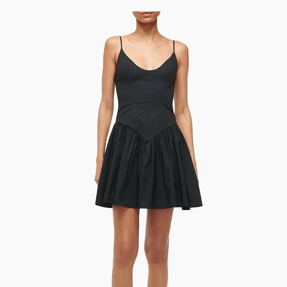 STAUD Black Spaghetti Strap Mini Dress
